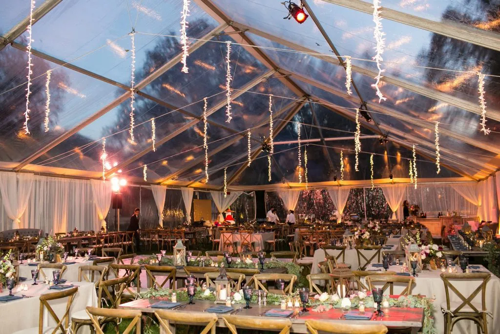 clear event tent with lighting