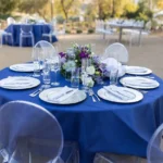 blue tableware for event tables