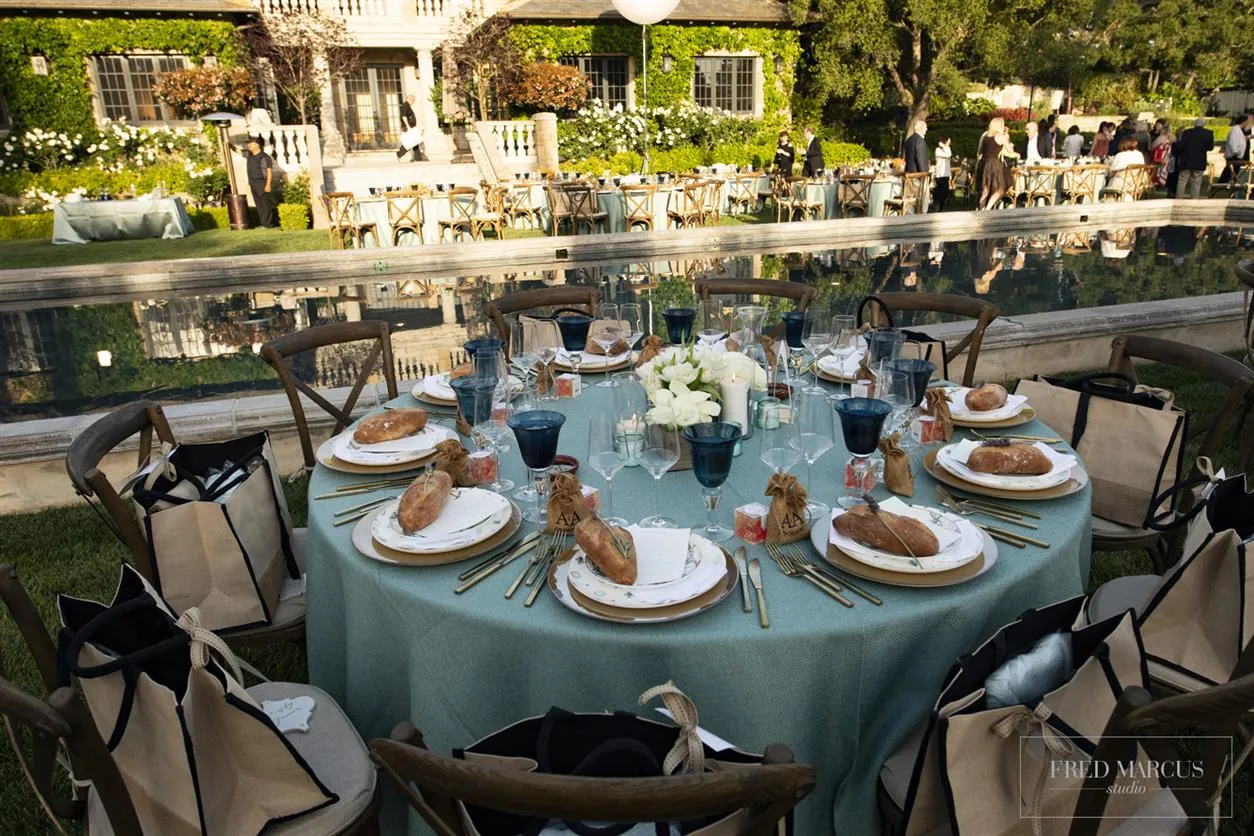 perfectly set table near the pool